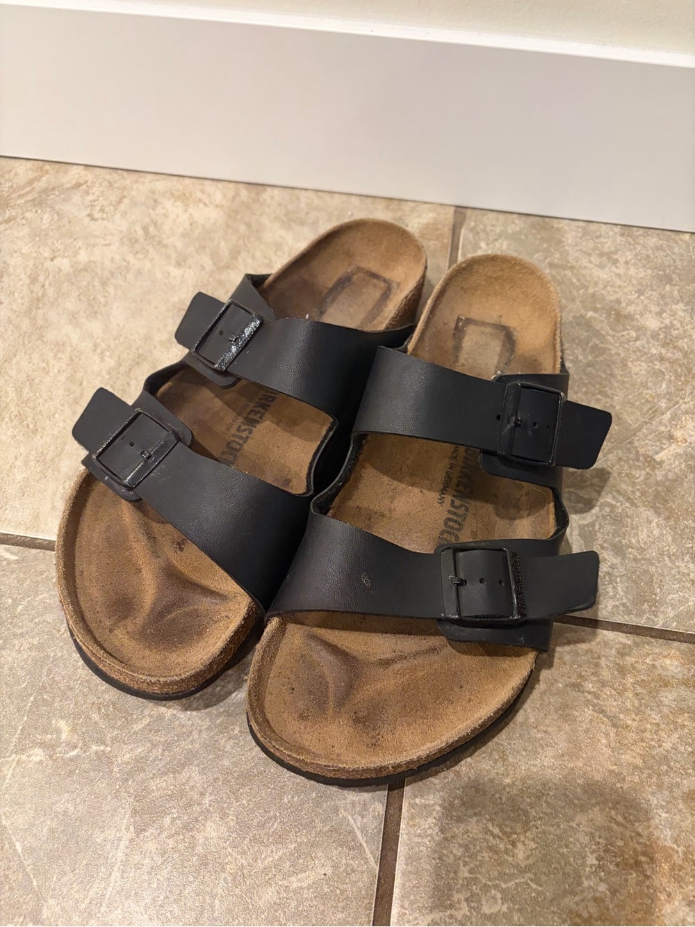 Birkenstock Black Two-Strap Cork Footbed Sandals